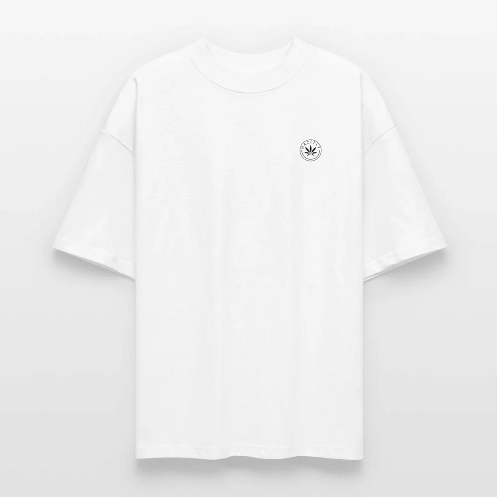 RIDE HIGH Oversized T-Shirt Weiß, Vorderseite mit Hazefly-Logo
