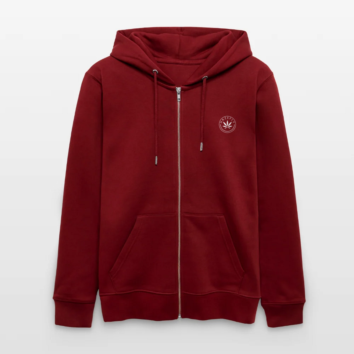 Zip-Hoodie Burgunderrot, Vorderseite mit Hazefly-Logo