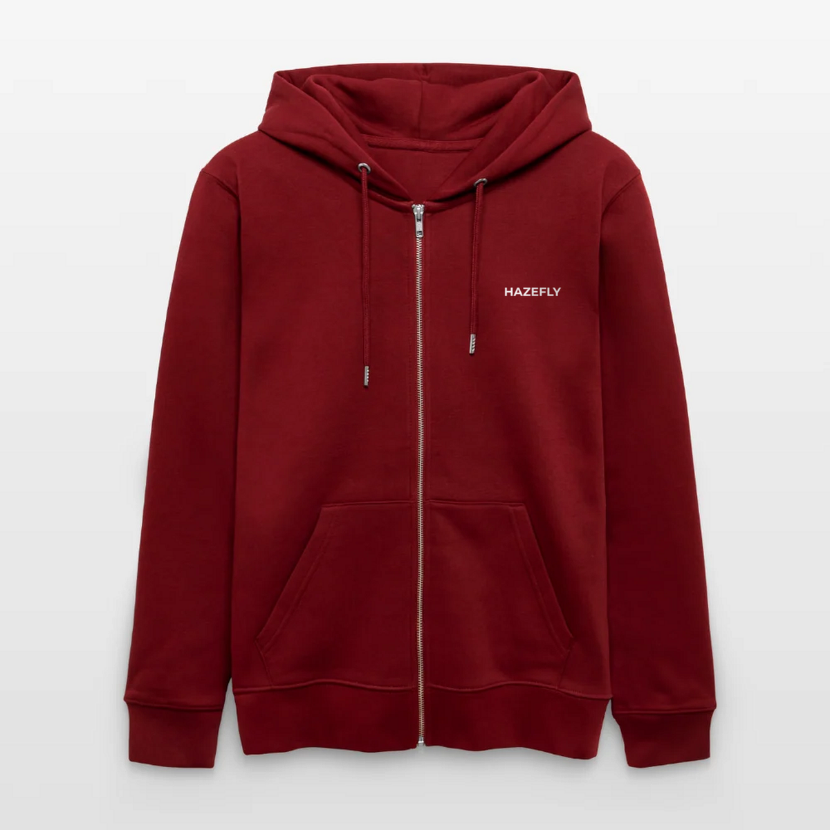 Zip-Hoodie Burgunderrot, Vorderseite mit Hazefly Signature