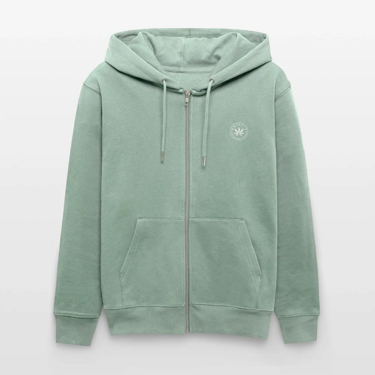 Zip-Hoodie Helles Graugrün, Vorderseite mit Hazefly-Logo