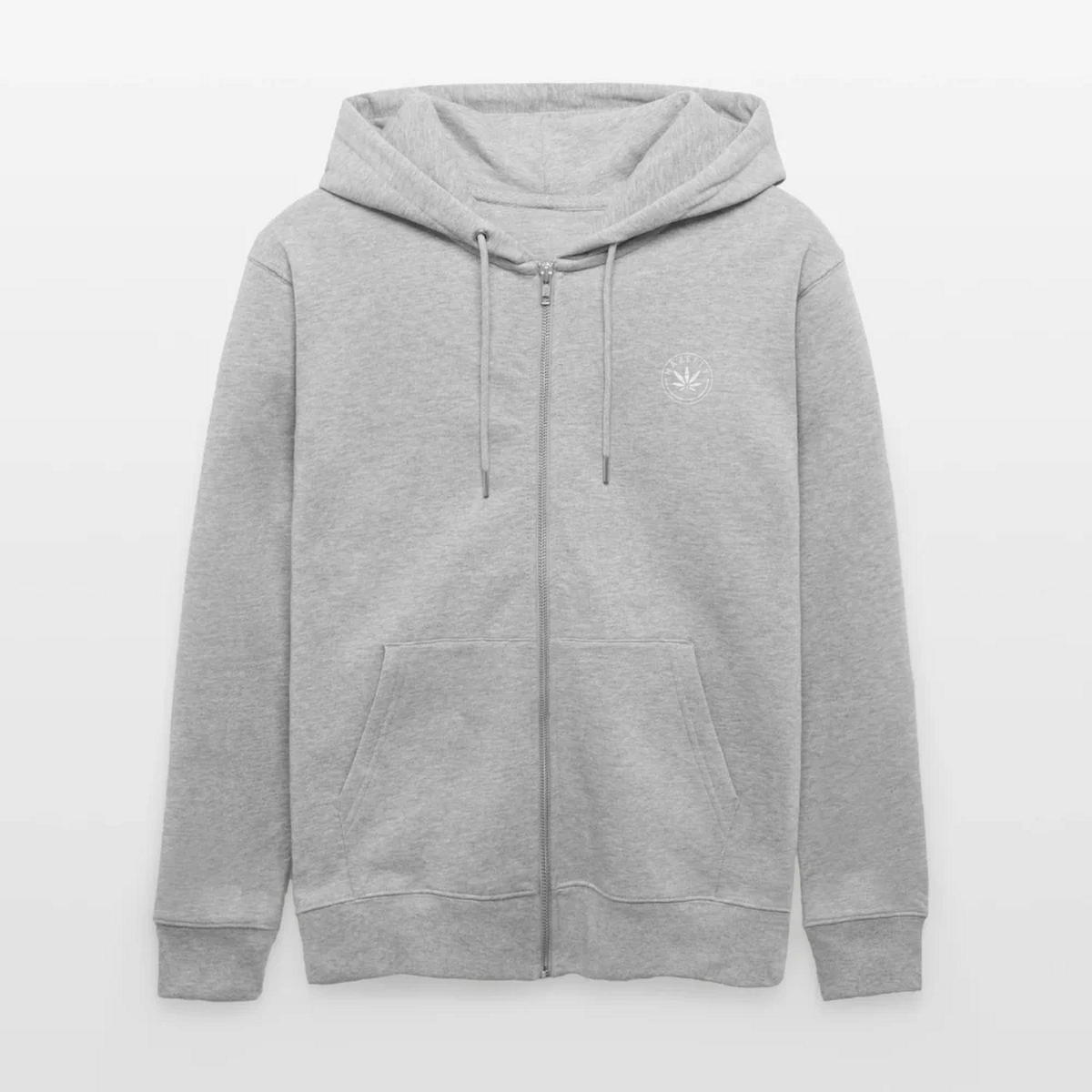 Zip-Hoodie Grau meliert, Vorderseite mit Hazefly-Logo