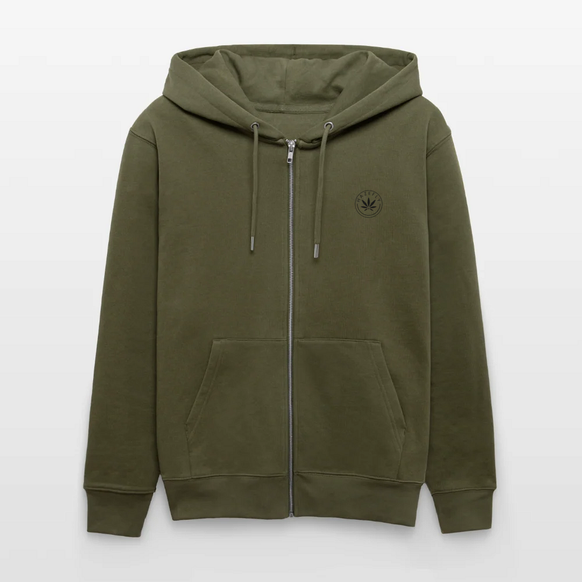Zip-Hoodie Khaki, Vorderseite mit Hazefly-Logo