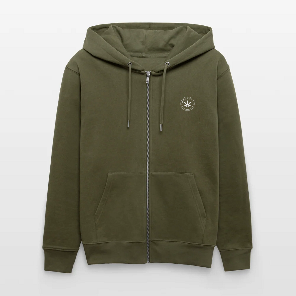 Zip-Hoodie Khaki, Vorderseite mit Hazefly-Logo