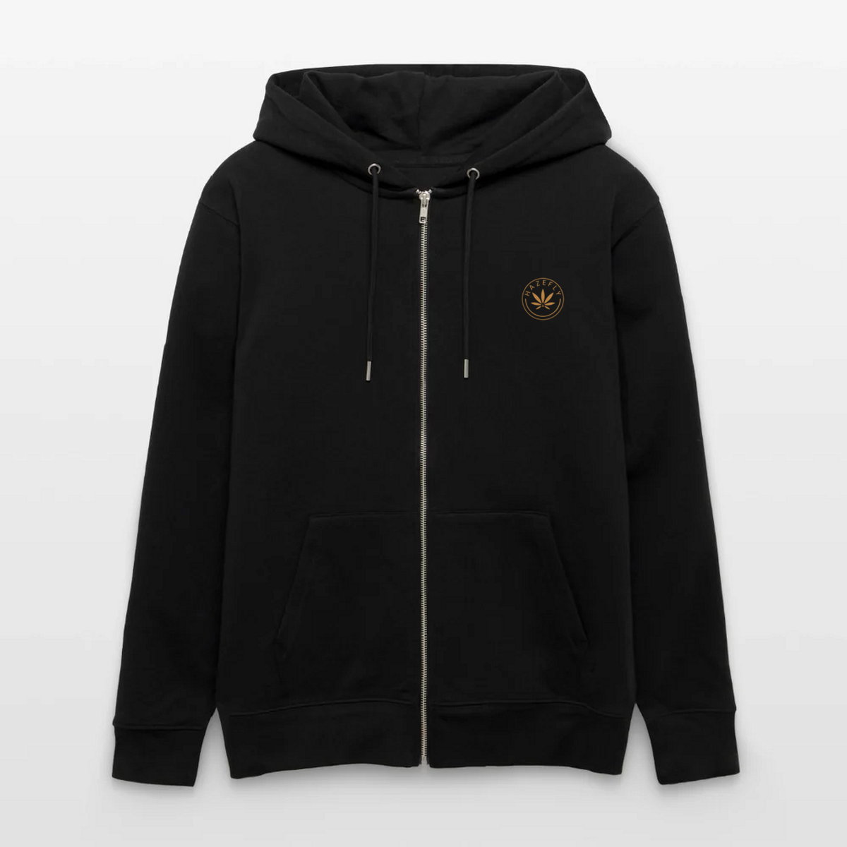 Zip-Hoodie Schwarz, Vorderseite mit Hazefly-Logo