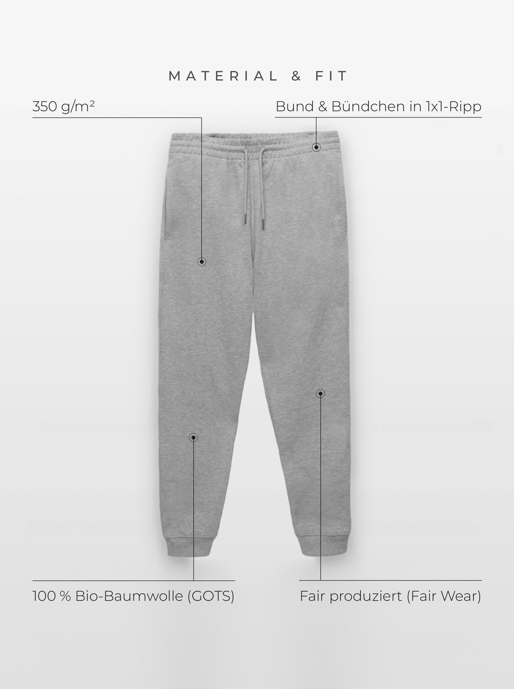 Material & Fit: Jogger, 350 g/m², 100 % Bio-Baumwolle (GOTS), Fair Wear, Bund & Bündchen in 1x1-Ripp