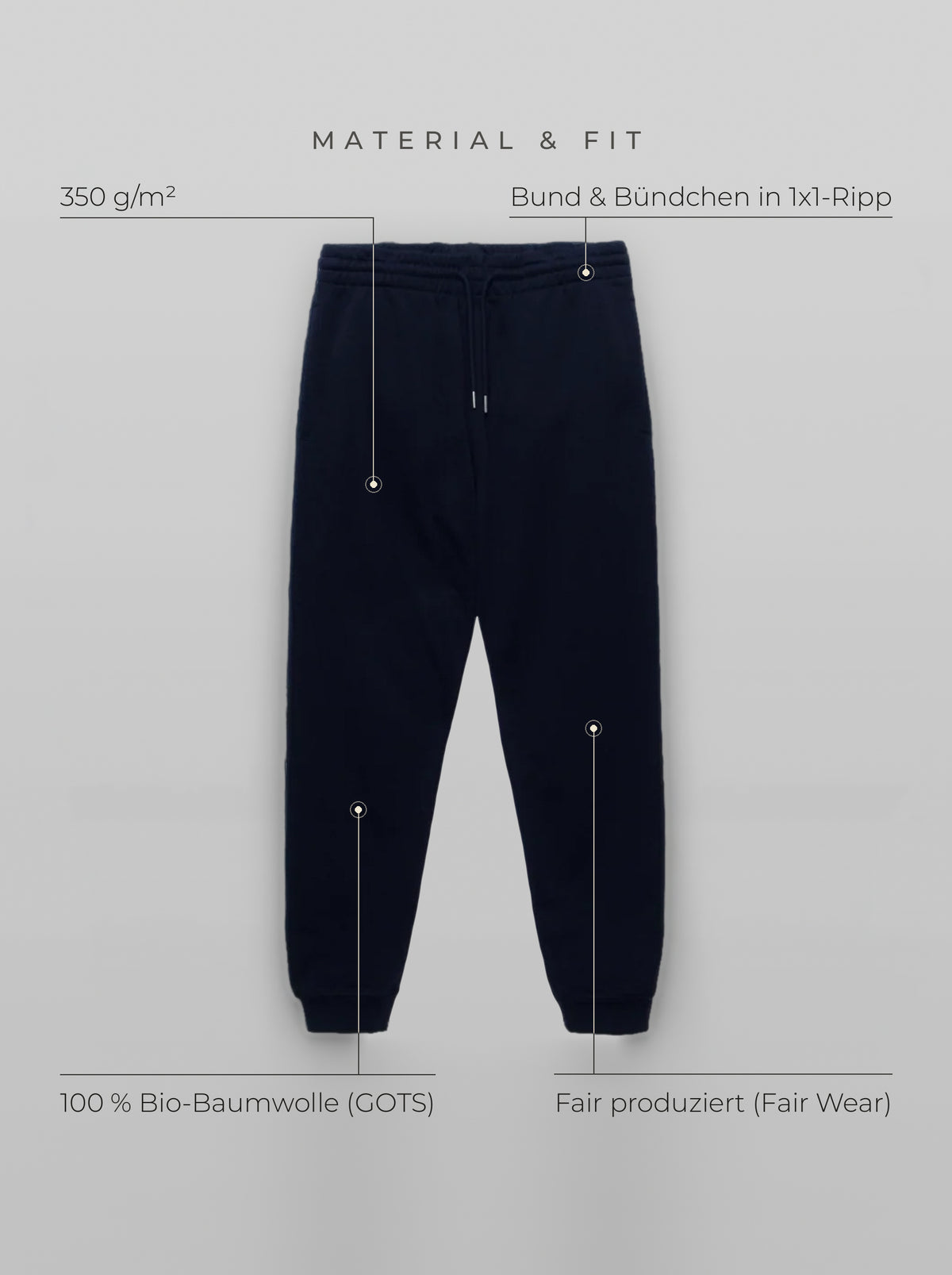 Material & Fit: Jogger, 350 g/m², 100 % Bio-Baumwolle (GOTS), Fair Wear, Bund & Bündchen in 1x1-Ripp