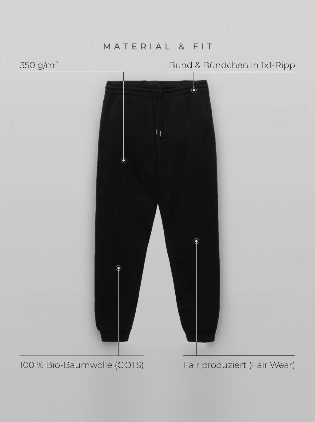 Material & Fit: Jogger, 350 g/m², 100 % Bio-Baumwolle (GOTS), Fair Wear, Bund & Bündchen in 1x1-Ripp