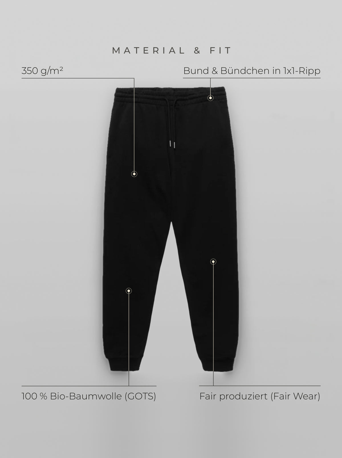 Material & Fit: Jogger, 350 g/m², 100 % Bio-Baumwolle (GOTS), Fair Wear, Bund & Bündchen in 1x1-Ripp