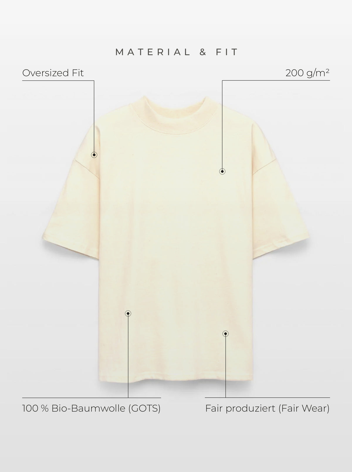 Material & Fit: Oversized Tee, 200 g/m², 100 % Bio-Baumwolle (GOTS), Fair Wear, Oversized Fit