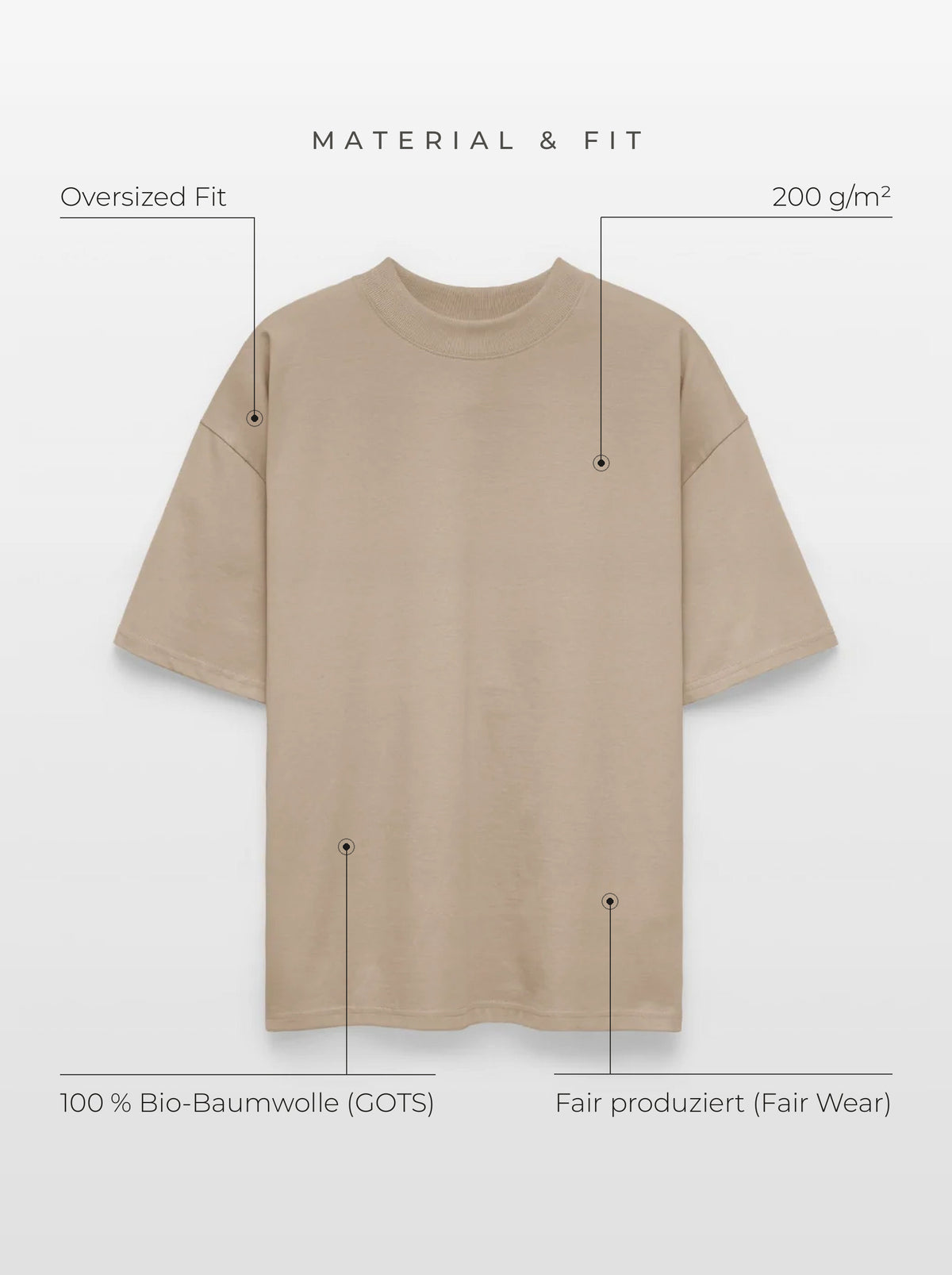 Material & Fit: Oversized Tee, 200 g/m², 100 % Bio-Baumwolle (GOTS), Fair Wear, Oversized Fit