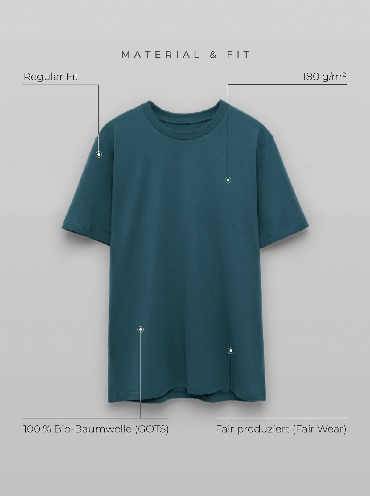 Material & Fit: Regular Tee, 180 g/m², 100 % Bio-Baumwolle (GOTS), Fair Wear, Regular Fit