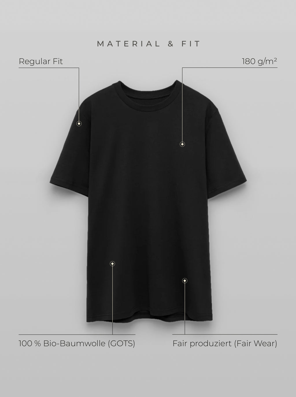 Material & Fit: Regular Tee, 180 g/m², 100 % Bio-Baumwolle (GOTS), Fair Wear, Regular Fit
