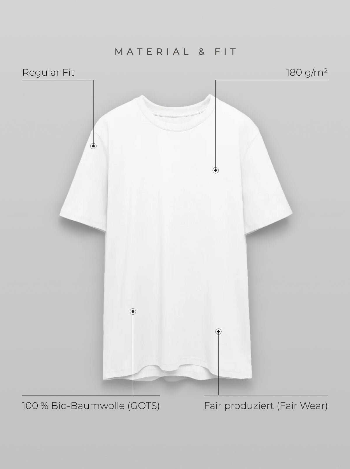 Material & Fit: Regular Tee, 180 g/m², 100 % Bio-Baumwolle (GOTS), Fair Wear, Regular Fit