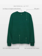 Material & Fit: Sweatshirt, 350 g/m², 100 % Bio-Baumwolle (GOTS), Fair Wear, 1x1-Ripp an Kragen & Bündchen