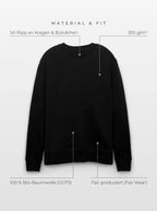 Material & Fit: Sweatshirt, 350 g/m², 100 % Bio-Baumwolle (GOTS), Fair Wear, 1x1-Ripp an Kragen & Bündchen