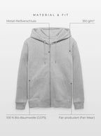 Material & Fit: Zip-Hoodie, 350 g/m², 100 % Bio-Baumwolle (GOTS), Fair Wear, Metall-Reißverschluss